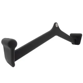 The Full Advantage Grip - Lat Grip is a black, L-shaped metal wall hook featuring two rounded ends and a central mounting hole for easy wall attachment.