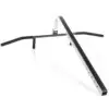 The Ironmaster Chin Up Attachment is a black pull-up bar featuring padded grips and a long metal mounting bracket, shown on a white background. It includes multiple holes for adjustable installation.