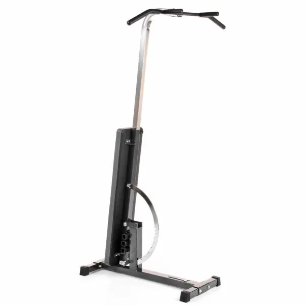 The Ironmaster Chin Up Attachment features a sturdy base and adjustable handlebars, ideal for vertical climbing workouts. With a black frame and sleek, compact design, its perfect for home gyms.