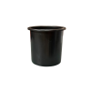 A black, cylindrical plastic container with a wide open top and a smooth, glossy finish.