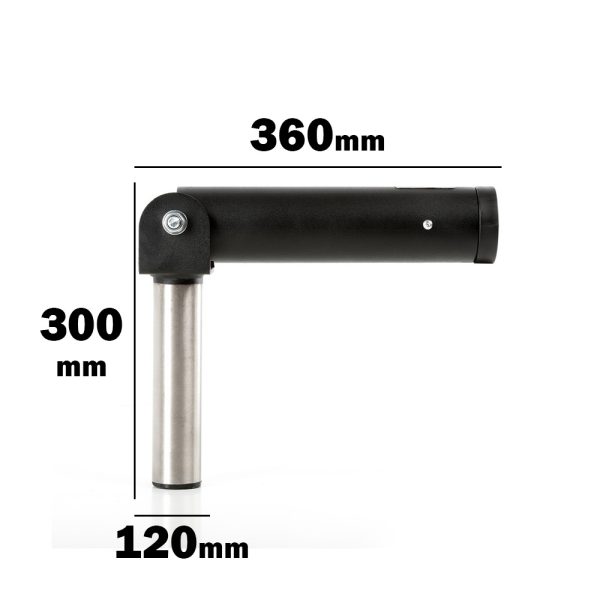 The ATX® Post Landmine is a sleek black and silver metal tool with a cylindrical design like a landmine. Ideal for gym use, it features dimensions of 360mm across the top, 300mm in height, and 120mm at the base.