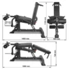 The ATX Leg Extension Leg Curl Machine is a versatile workout bench that serves as a leg extension unit with adjustable back support. Its dimensions include a height of 1130 mm, width of 800 mm, depth ranging from 1450 to 1650 mm, and seat adjustments at 720 mm and 235 mm.