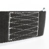 Close-up of the ATX® Nylon Dip Belts black strap with zigzag-patterned white stitching, securely attached to a metal loop on the right, all against a clean white background.