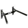 The ATX® Wall Mounted Dip Bars serve as both a chin-up bar and a dip station with comfortable padded grips. It includes two robust black metal plates, each fastened securely with four bolts, showcasing the signature ATX logo on the central support bar.