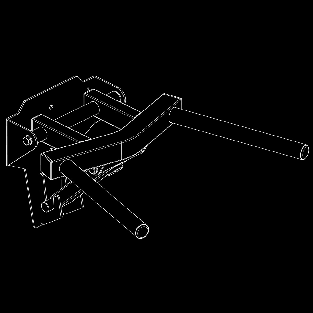 Line drawing of the ATX® Folding Wall Mounted Dip Handles featuring two parallel handles extending outward and a back plate for secure attachment, depicted in white outlines on a black background.