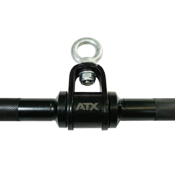 The ATX® Lat Bar Blackline pull-up attachment features a metal eyelet for secure connection and textured grips on each side for better hold.