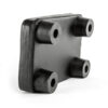 The ATX® Pec Fly Attachment is a black, rectangular leather pad featuring four cylindrical rubber legs at the corners on one edge. It has a smooth texture and is designed to provide support or protection.
