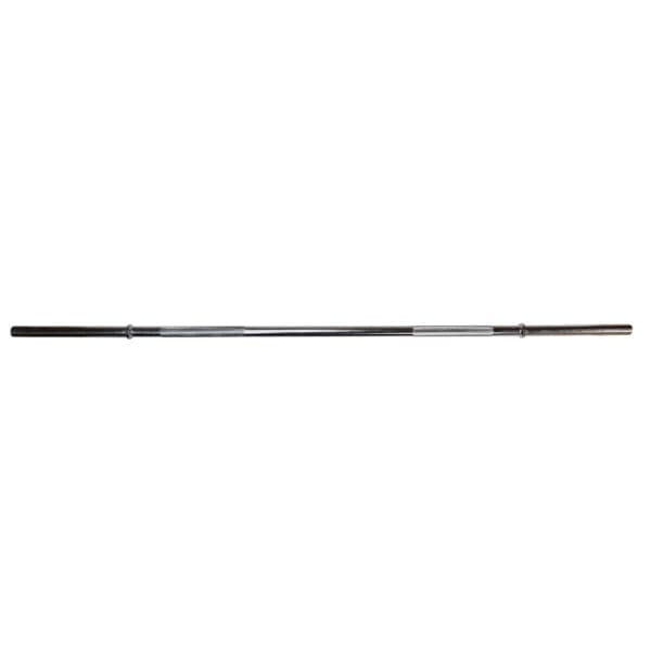 The Standard Super Curl Bar, featuring grip sections and a smooth, polished metal surface, is isolated on a white background. Ideal for weightlifting and strength training.