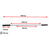 Introducing the Aluminium 7.5kg Technique Olympic Bar, featuring a total length of 182.5 cm with red arrows indicating dimensions: a center section of 128.5 cm, grip sections at 24.5 cm each, and a diameter of 28.5 mm. Its central grip area spans 82.5 cm, making it ideal for efficiently refining your lifting technique.