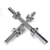 Two Standard Dumbbell Handles crossed on a white background, featuring chrome finish, metal screw threads, and textured grips.