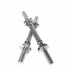 Two Standard Dumbbell Handles cross against a white background, featuring knurled grips and threaded ends with spin-lock collars for securing weights. Their sleek, shiny design highlights strength and durability.