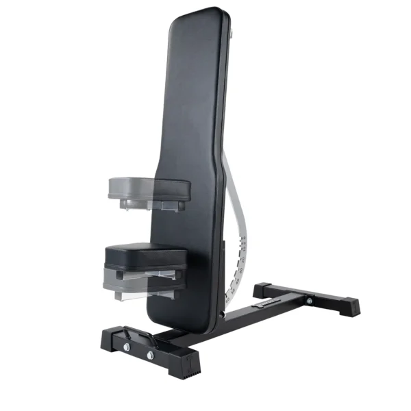 The Ironmaster Super Bench PRO is an adjustable weight bench featuring a padded black seat and backrest on a sturdy metal frame, perfect for strength training exercises and enhancing your workout routine.