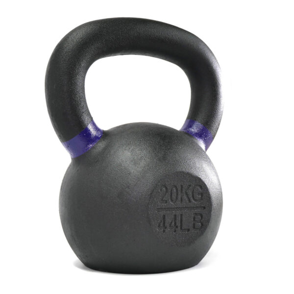 The 20kg Kettlebell, featuring a purple-striped handle and black body, is set against a white background.