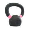 A black 4kg kettlebell with a pink grip shows weight markings 4 KG and 9 LB on its side.