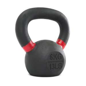 A black 6kg Kettlebell with a red stripe near the handle, marked with 6KG and 13LB on the front.