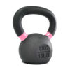 The 8kg Kettlebell is black with pink accents, features a rounded handle, and is marked with 8 KG and 18 LB in white text.