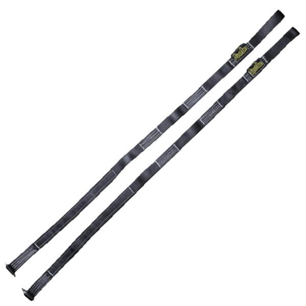 Two black Spud Inc Swing Set Straps with metal hooks at each end for securing cargo. The straps feature brand labels and stitching, displayed on a white background.