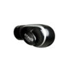 A sleek, shiny Sting Armalite Boxing Glove in black and white, with STING boldly written on it, is angled to display its side.