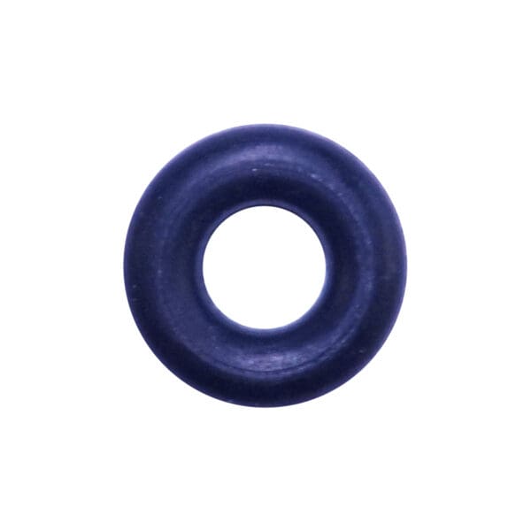 A Replacement Gym Cable Manufacture blue rubber O-ring is isolated on a white background, viewed from above.