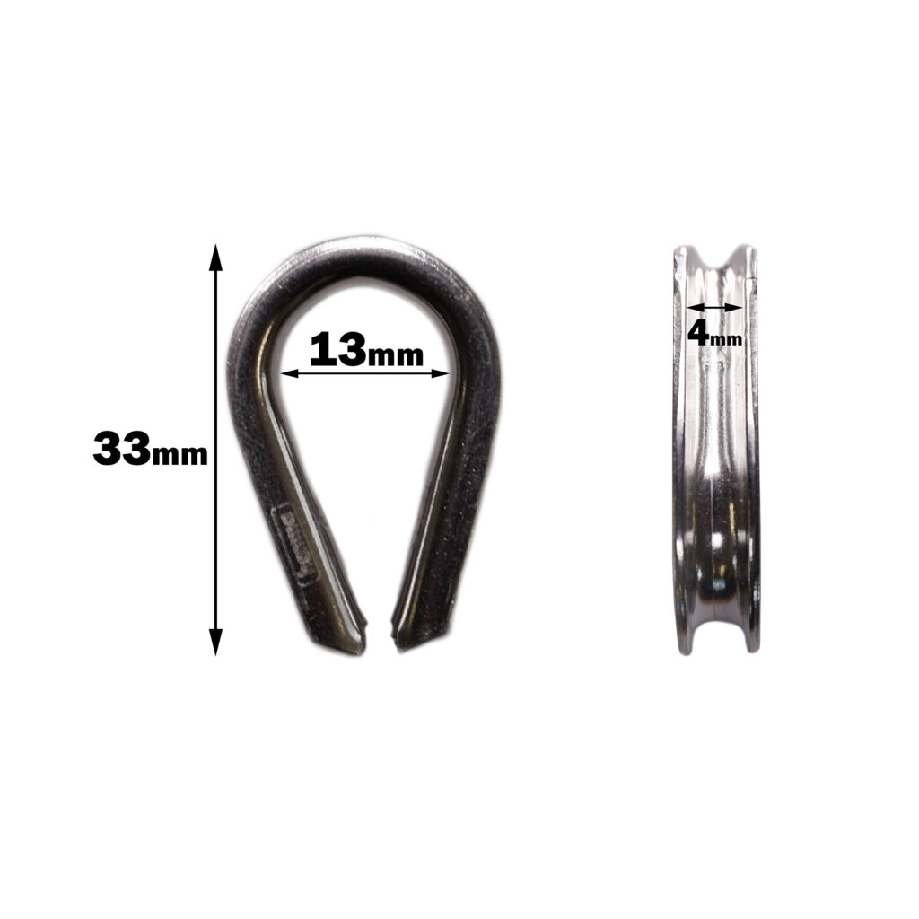 The Gym Rubber Stopper 50mm is depicted with front and side views on a white background, featuring dimensions: height 33mm, inner width 13mm, and thickness 4mm.