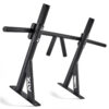 The ATX® Chin Up Bar Wall Mounted is a black pull-up bar featuring multiple grip options and sturdy construction for strength training, with two vertical mounting plates for enhanced stability.