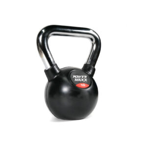 The Power Maxx 4kg kettlebell features a black body with a silver handle and displays Power Maxx 10 in red and white on the front, set against a white background.