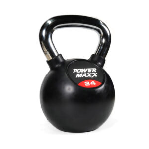 A 4kg black Power Maxx kettlebell featuring a chrome handle with the POWER MAXX logo and 24 in a red circle on the front.