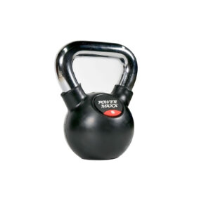 A 4kg Power Maxx kettlebell with a black body and silver handle, showcasing the Power Maxx label in red.
