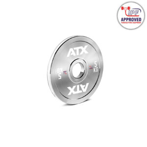 A chrome 25 kg ATX powerlifting plate is displayed on a white background, featuring the IPF-approved logo in the top right corner.