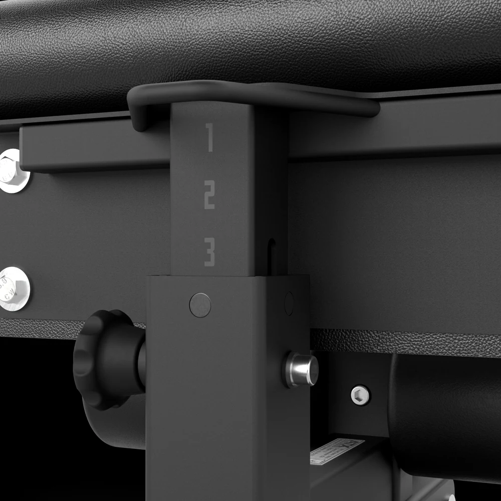 Close-up of the adjustable support column on an ATX® Sissy Squat Machine, showing numbered height settings from one to three.
