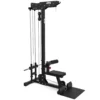 The ATX® Plate Loaded Lat Pulldown and Row Machine in black offers a vertical frame with adjustable pulleys, footplate, and seat for versatile strength workouts.