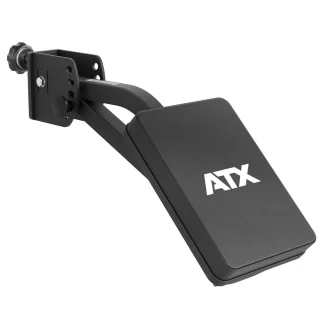 The ATX® The Bridge Supporting Pad is a black, adjustable footplate with a white ATX logo, designed for mounting on gym machines or exercise equipment.