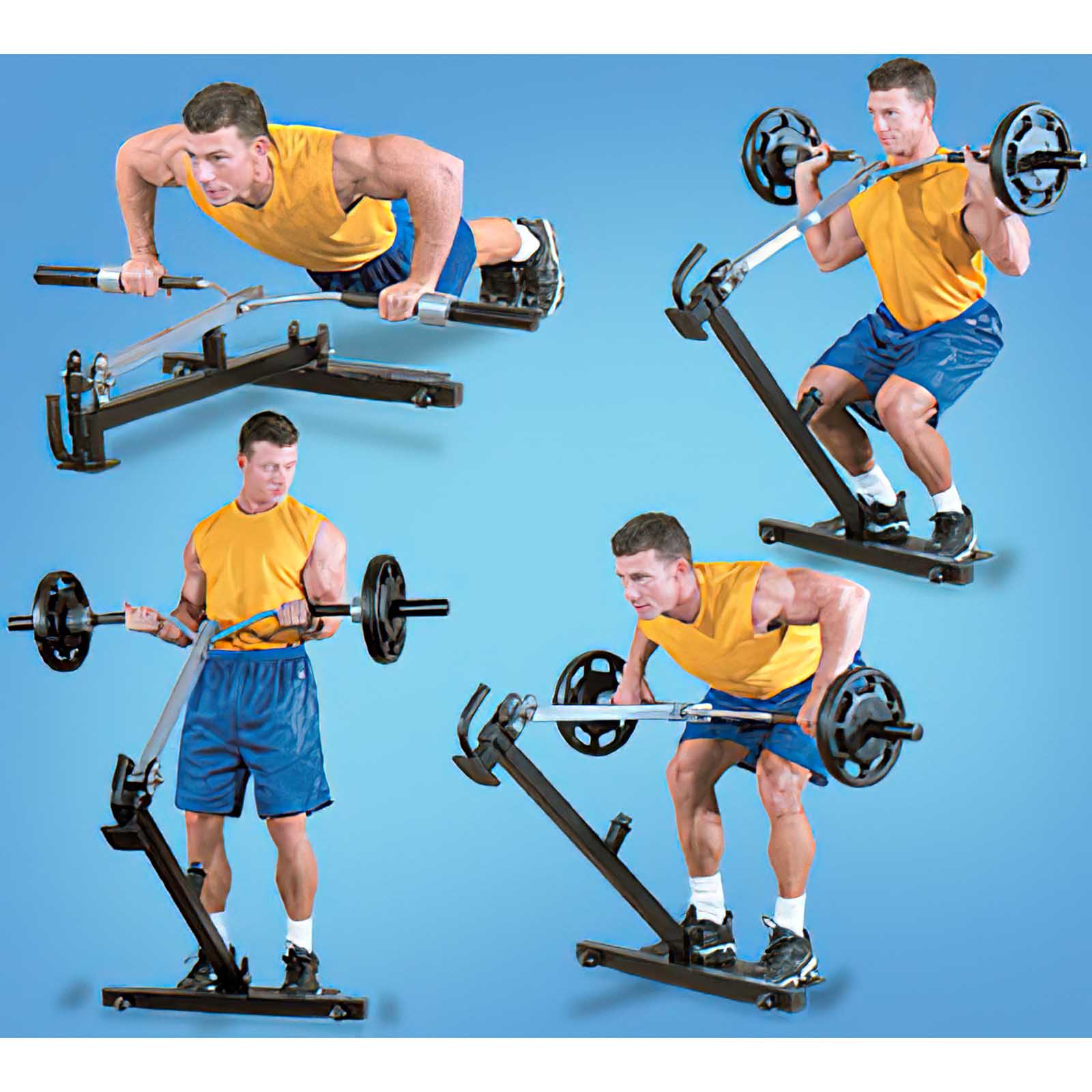 Powertec Power Lever Exercises - push ups, front squats, bicep curls, rows