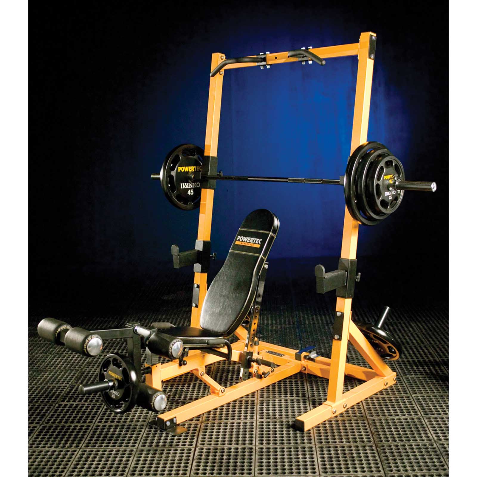 Powertec Bench Rack System with loaded barbell