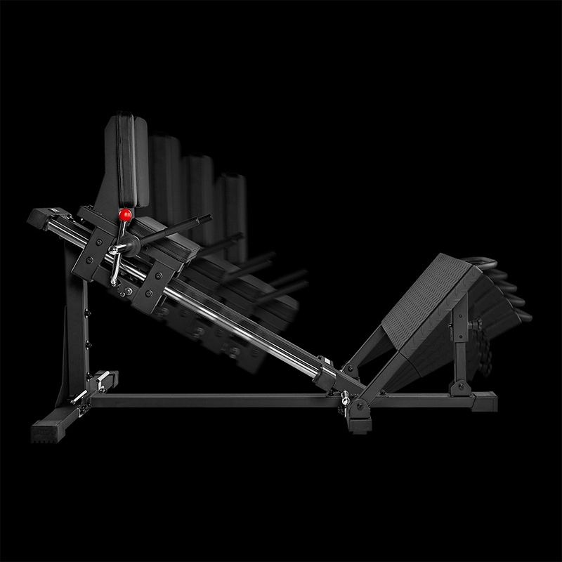 The ATX® Compact Leg Press ATX-CLP-700 is displayed on a black background, with faded overlays highlighting its adjustable backrest positions for various incline angles.