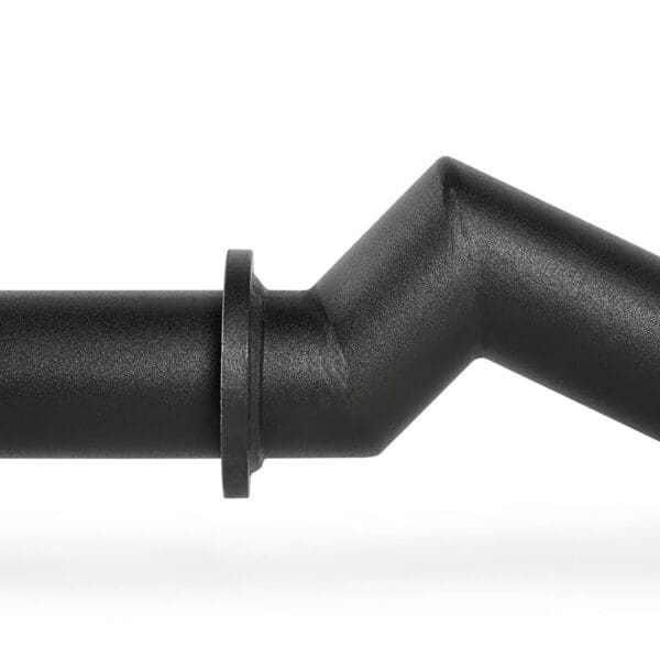 The FAT EZ Curl Bar is a black metal pipe with sharp, angular bends. Its smooth surface and matte finish give it a modern and industrial look against a plain white background.