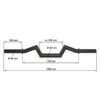 Diagram of the FAT Super Curl Bar in a black zigzag shape, with a total length of 1200 mm. The central section is 320 mm with a 50 mm diameter, and two sections flanking it are each 230 mm long with a 50 mm diameter, totaling to 720 mm central length.