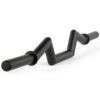 The FAT Super Curl Bar is a black zigzag-shaped bar with cylindrical grips at both ends, perfect for weightlifting exercises such as bicep curls or tricep extensions.