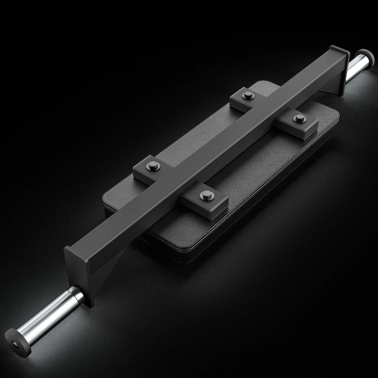A rectangular padded ATX® Hip Thruster Attachment fixed to a metal barbell.