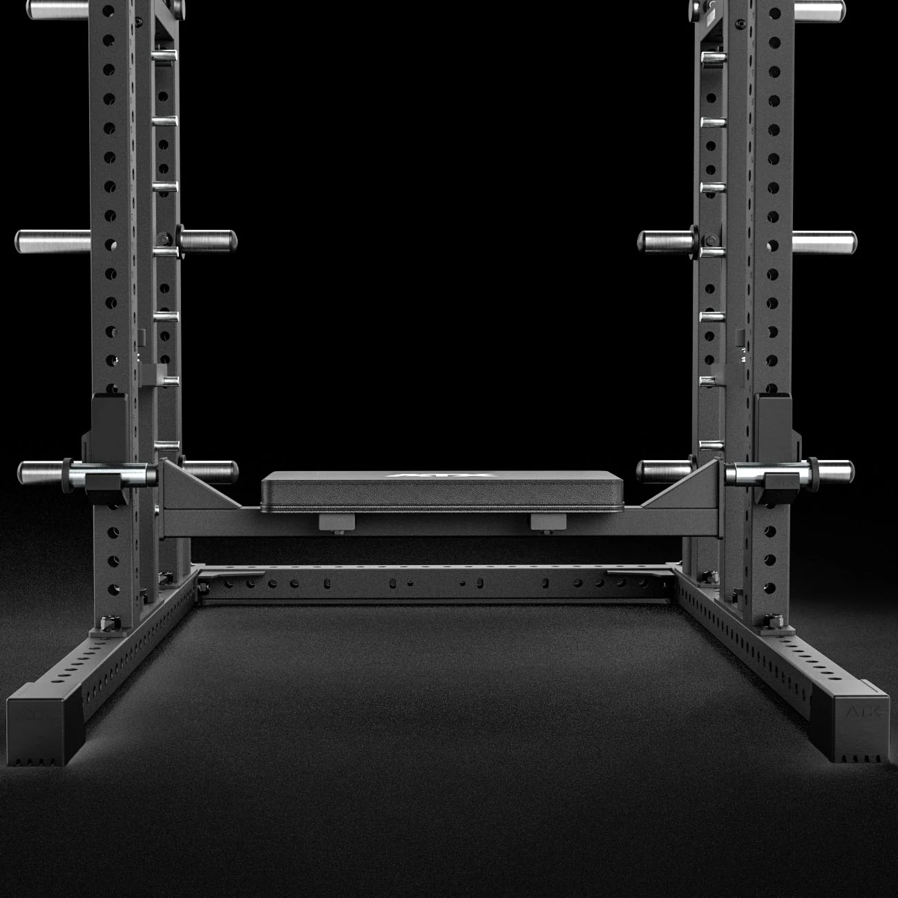 ATX® Hip Thruster Attachment mounted between the uprights of a power rack.