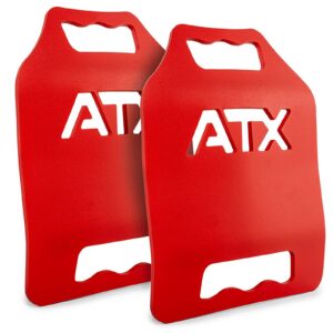 Two sled-like objects with handles and a curved bottom feature the letters ATX near the top. Theyre designed for sliding or gliding movements.