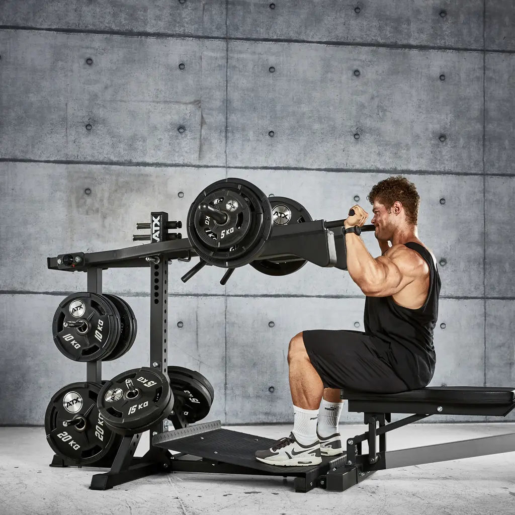 Wesley Vissers seated shoulder press on a lever press machine