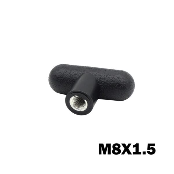 A black T-shaped handle, named M8 Knob T Head, features a threaded metal insert labeled M8X1.5 in bold on a white background.