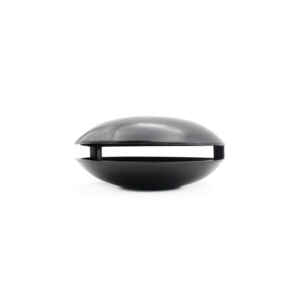 The Pulley Cover 120ID is a black, spherical, modern object with a reflective surface and a horizontal opening through the center, set against a white background.