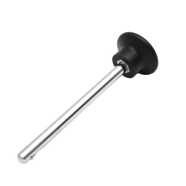 The Locking Pin 110mm D10mm features a long, thin metal rod and a streamlined round black handle, ideal for specialized applications.