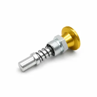 The Pop Pin M20 55mm 8131 features a silver cylindrical shaft, visible coil spring, threaded section, and a round gold-colored knob at one end, displayed against a white background.