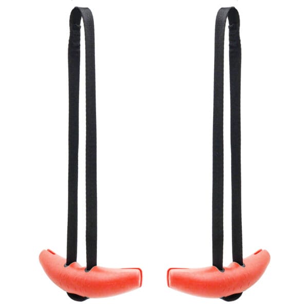 Two red handles with black straps hang down in a loop from the D Angle Grip V2, possibly used for suspension training exercises.