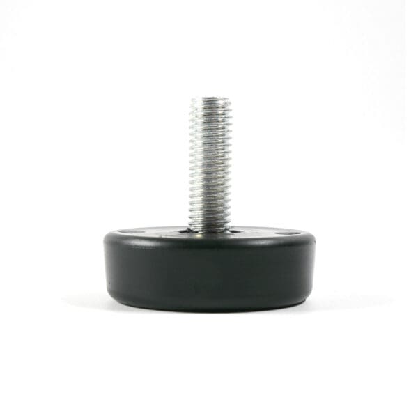 The Threaded Foot 45mm M10 is a small, round, black leveling foot featuring a threaded metal rod on top for adjusting furniture or equipment height and stability, set against a plain white background.