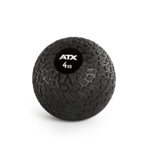 A black 4 kg ATX® Slam Ball, featuring a textured rubber surface for exercise and strength training, displayed on a plain white background.