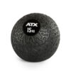A black ATX® Slam Ball labeled 15 KG, featuring a textured surface for exercise and strength training, is placed against a white background.